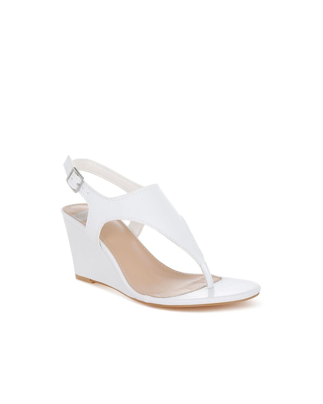 Rag & Co White Wami Real Leather Wedge Heel Sandals