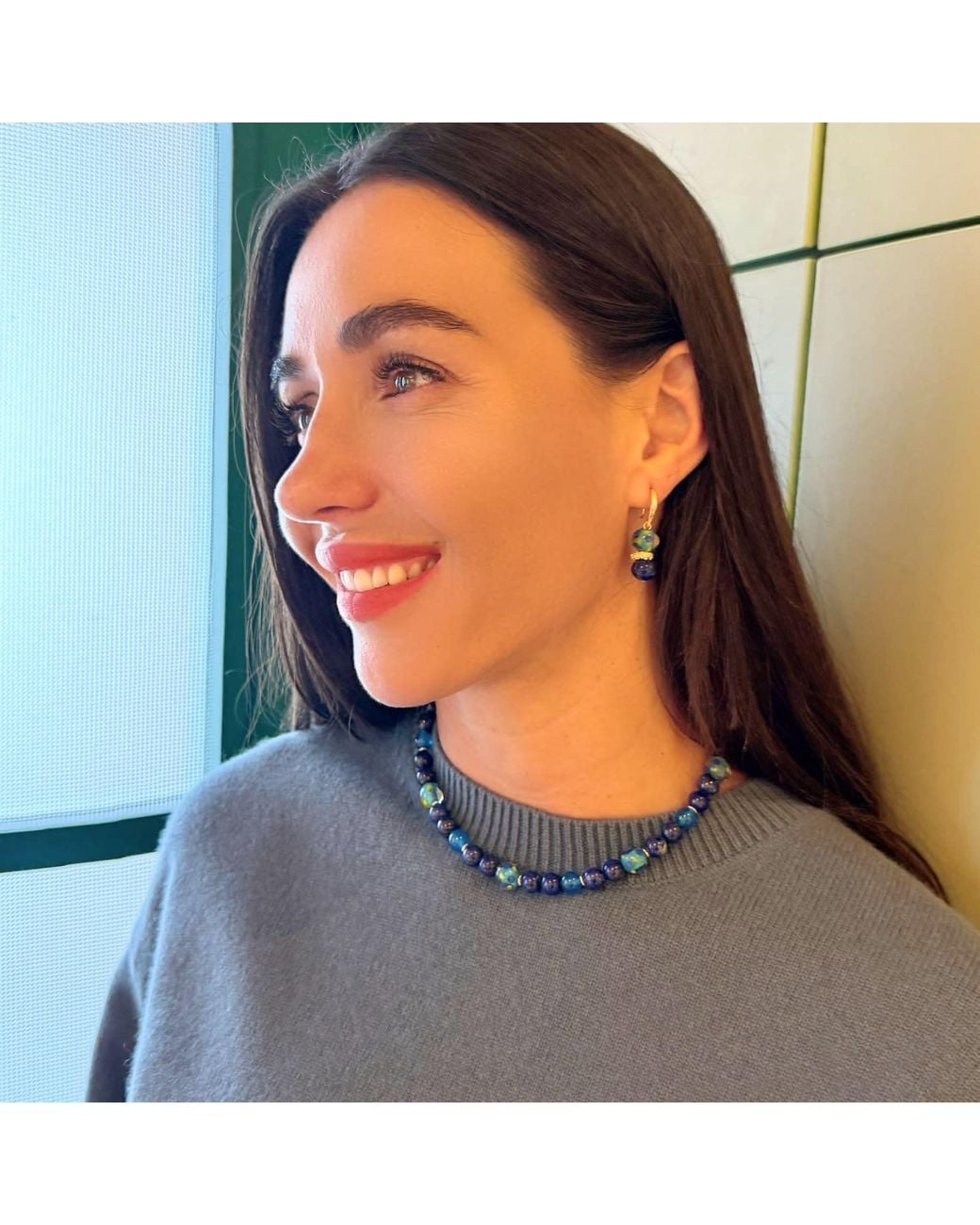 Farra Blue Lapis Lazuli And Colorful Glass Bead Hook Drop Earrings