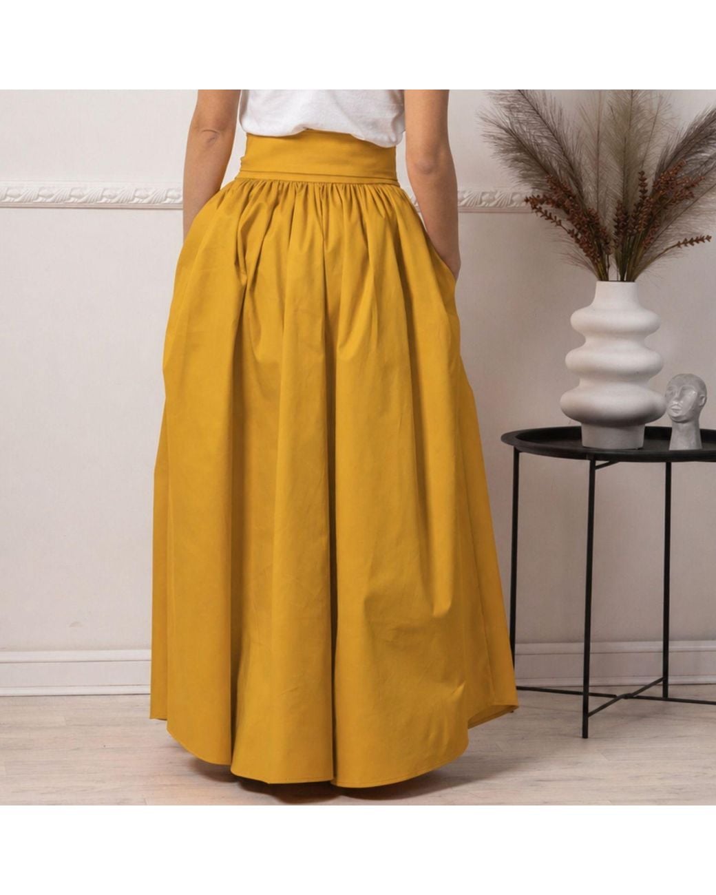 Nikka Place Yellow Floor Length Summer Skirt With Pockets And Bow