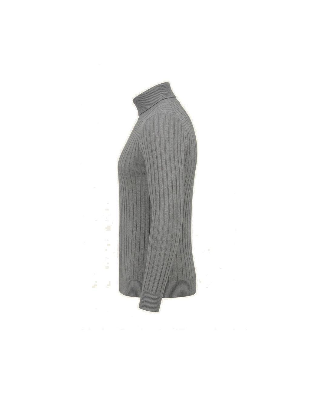 Ron Tomson Gray Roll Neck Ribbed Sweater for men