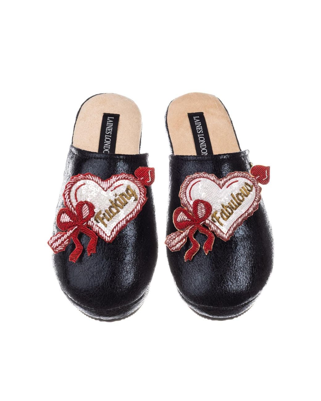 Laines London Orange Softie Slippers With Fucking Fabulous Hearts Brooches
