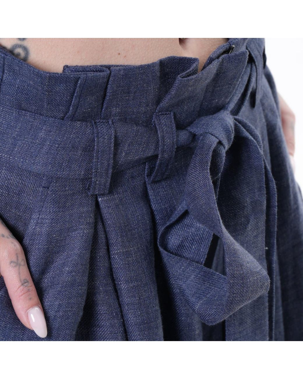 Metamorph Blue Linen Denim Wide-Leg Trousers