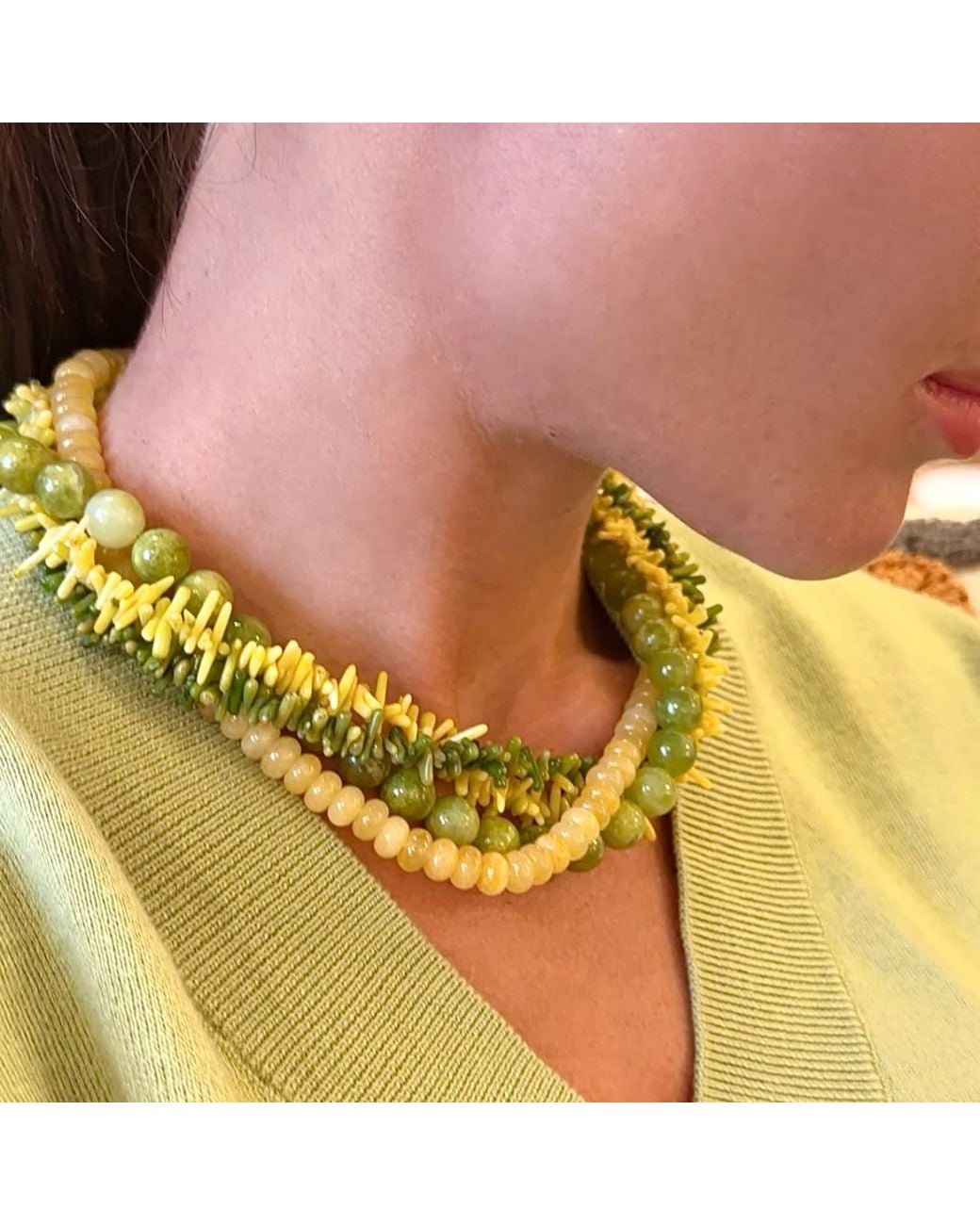 Farra Yellow Artistic And Gemstone Multi-Layer Chunky Necklace