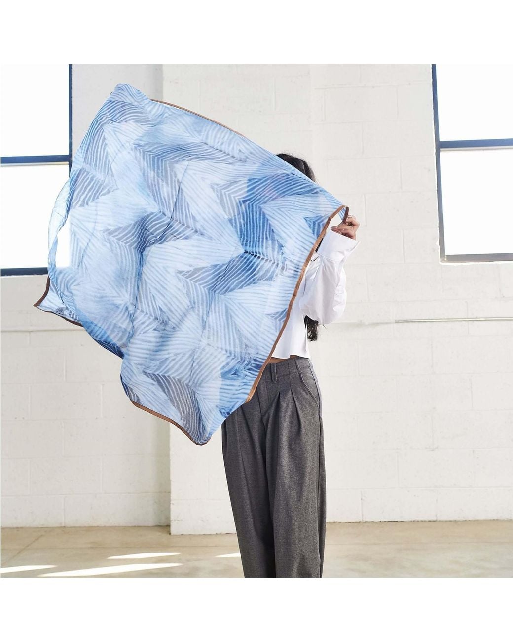 Variously Blue Samu Hand Printed Shibori Silk Chiffon Scarf