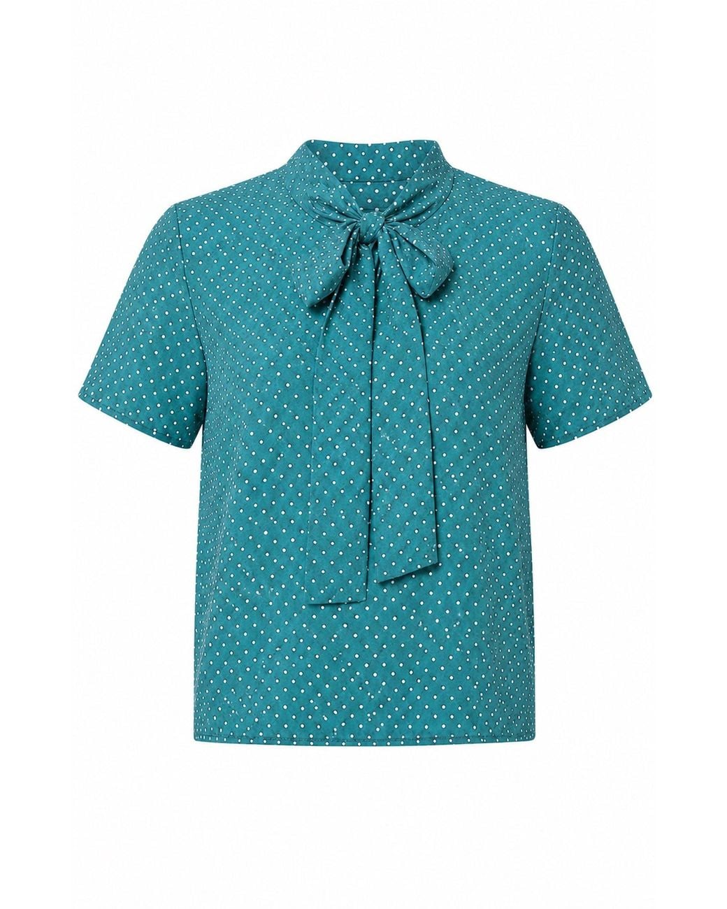Gunda Hafner Ltd Blue Polka Dot Short Sleeve Bow Shirt