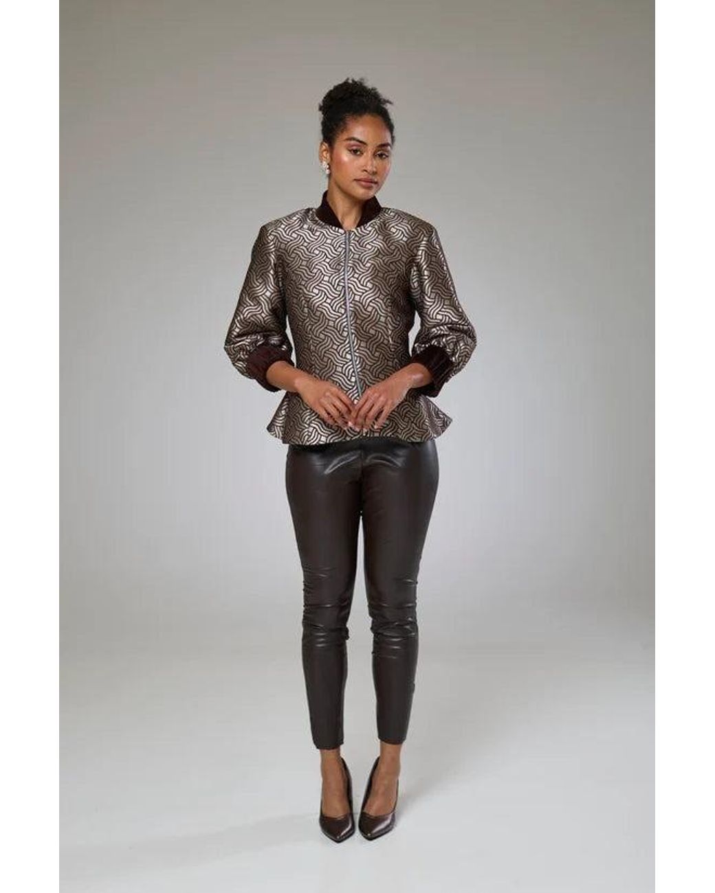 Lioness by Tf Brown Dazzle Chocolate Shimmery Fitted Jacket Blouse