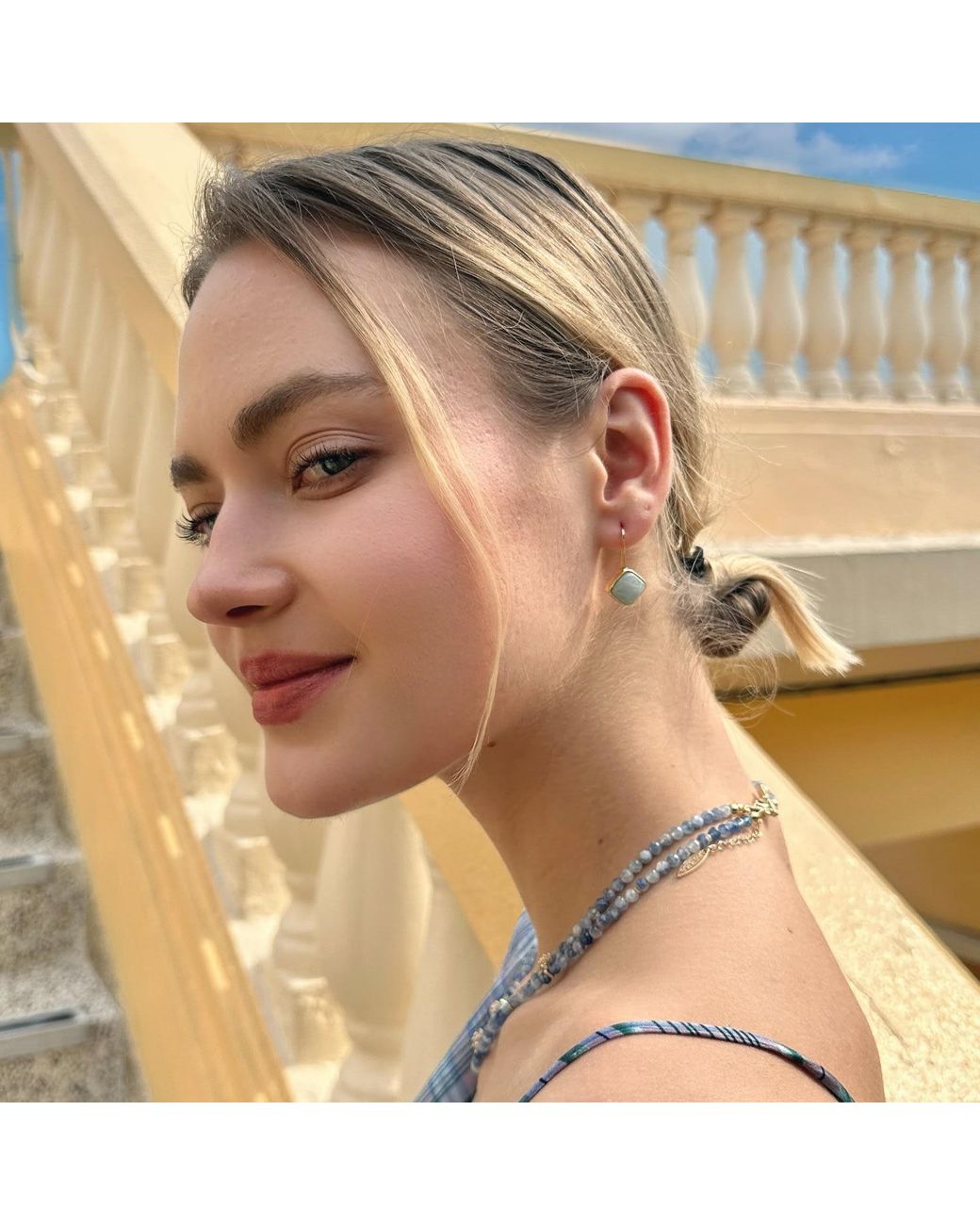 Farra Blue Double Layers Faceted Kyanite With Zircon Stone Collar Necklace