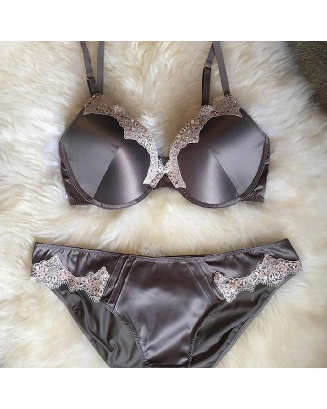 Tallulah Love Gray Neutrals Opulent Lace Brief
