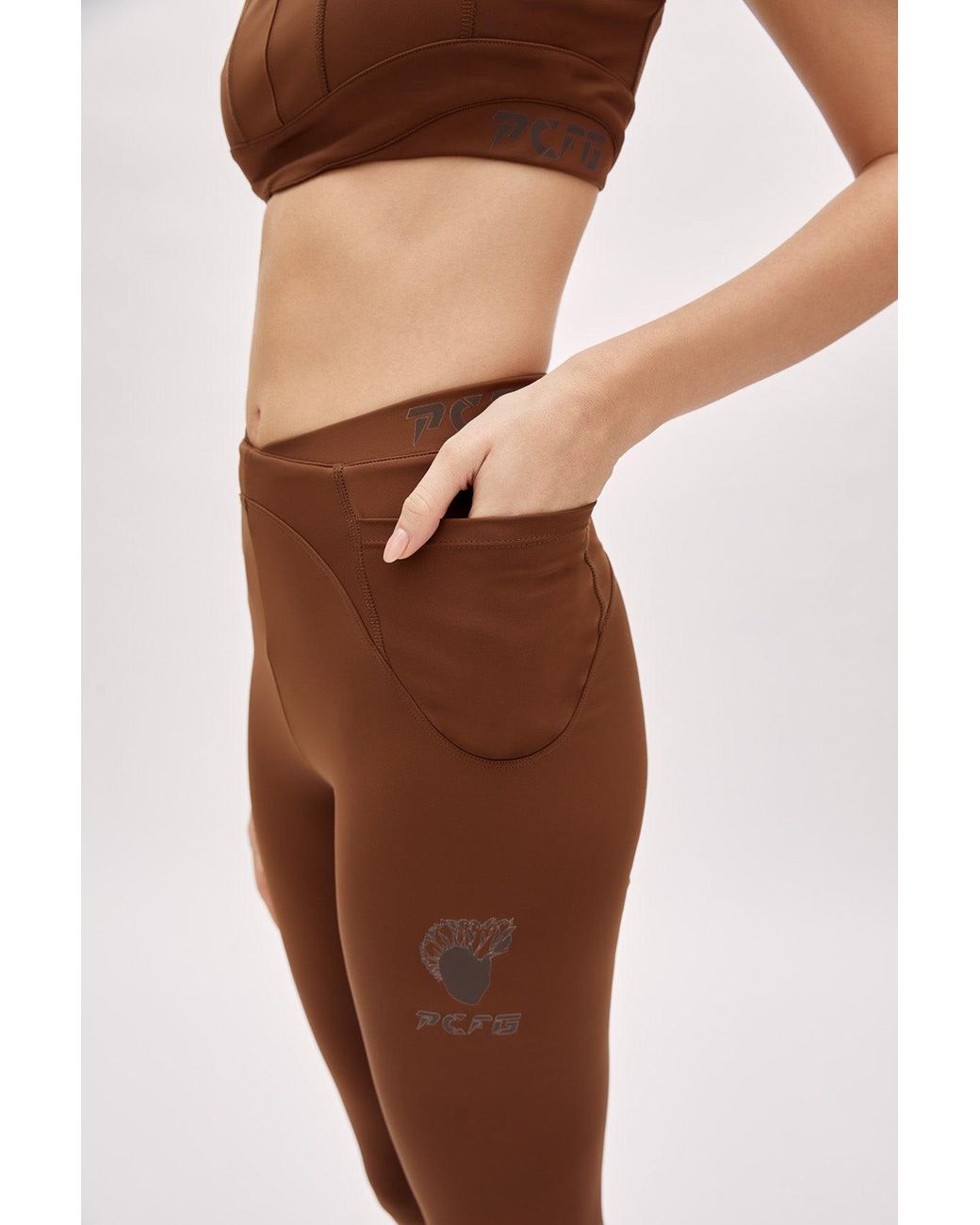 Pcfg Brown Legging With Stitch Detail