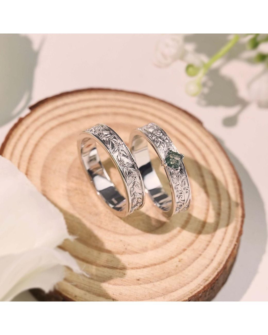 Azura Jewelry New York Gray Oakleaf Moss Agate Ring Vermeil for men