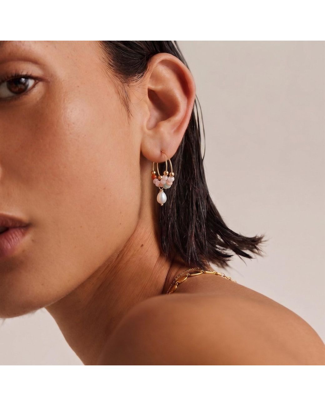 With Love Darling Metallic Love Hoop Pearl Earring