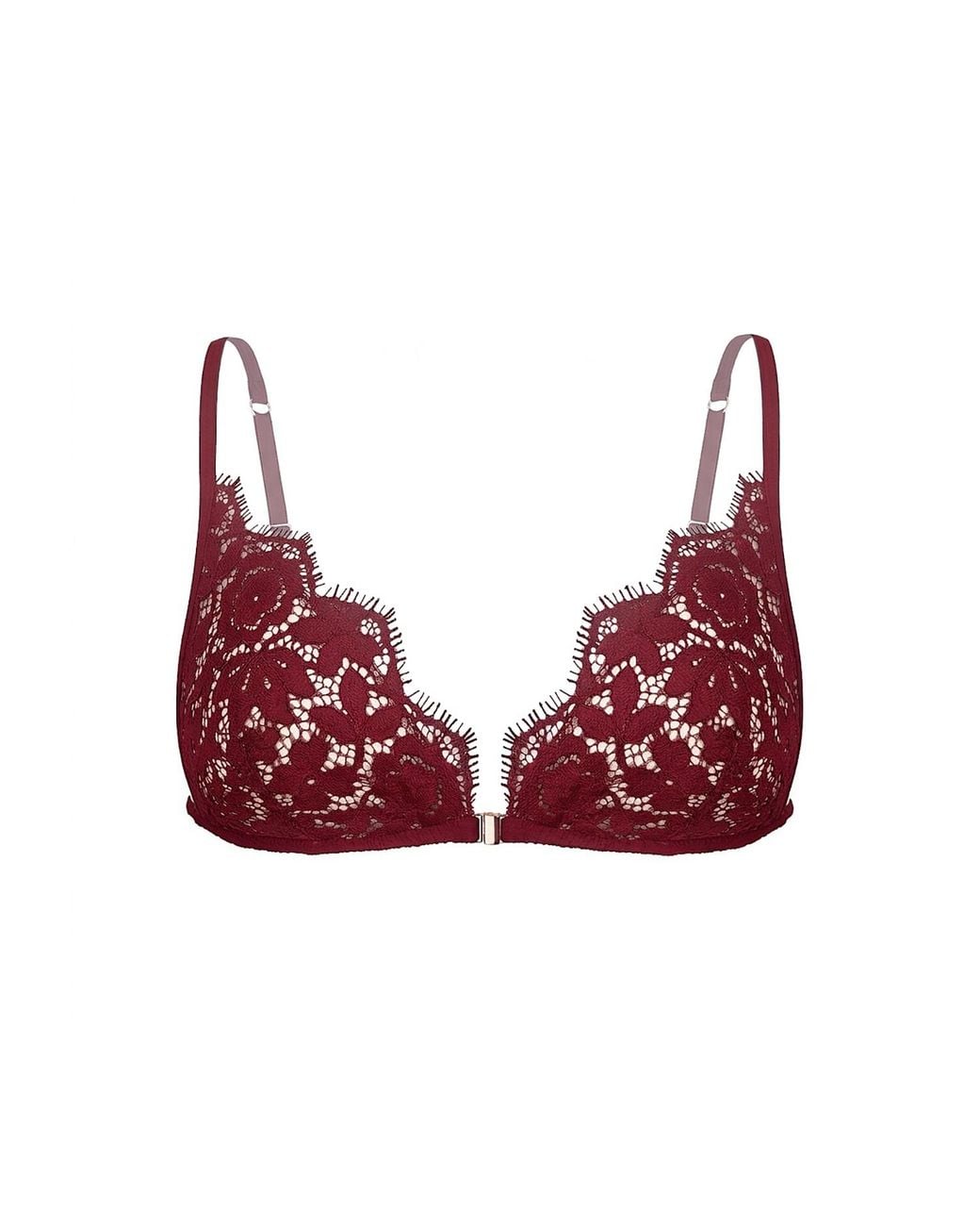MONIQUE MORIN LINGERIE Red Frisson Triangle Bralette Bloodstone