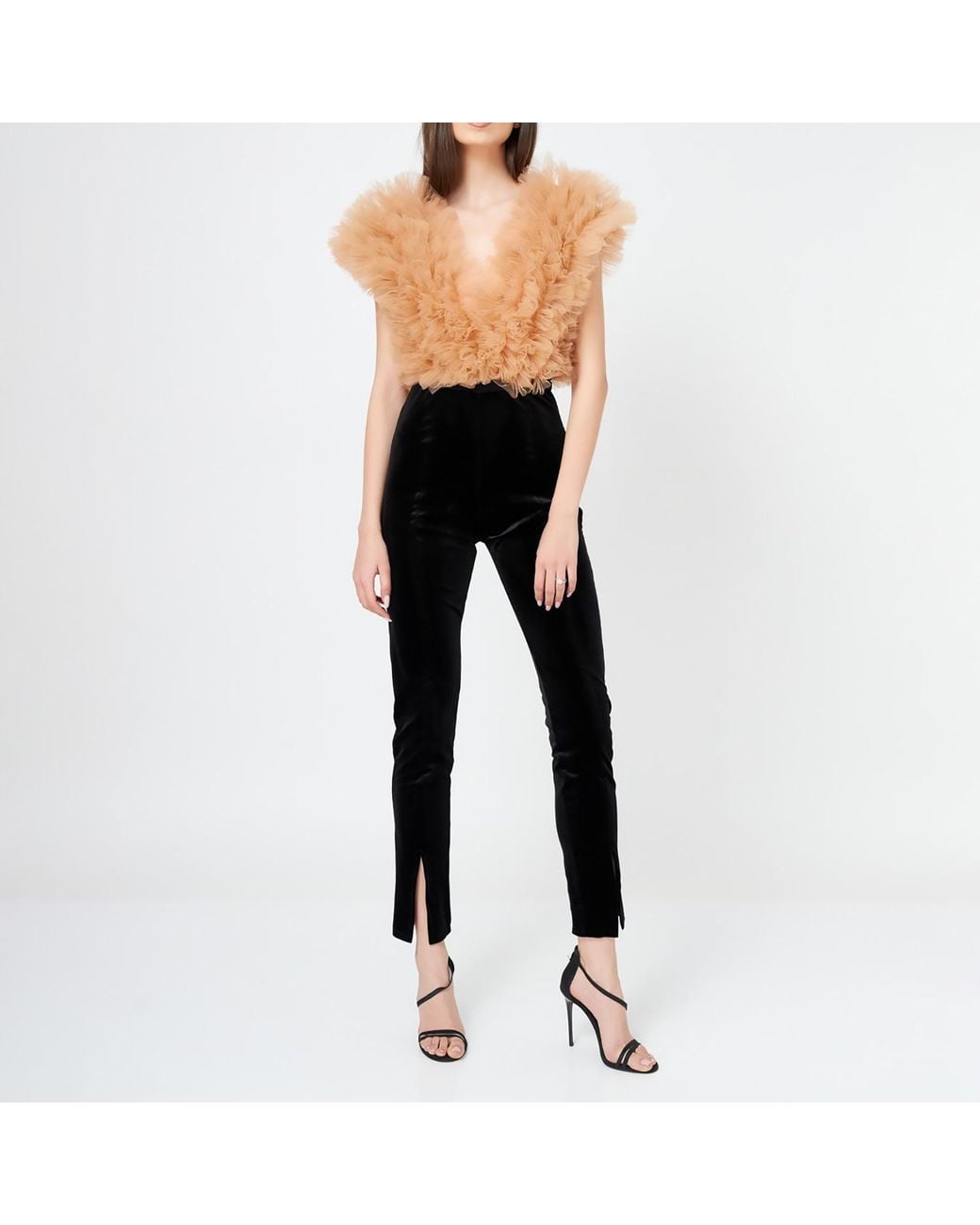 LIA ARAM Natural Neutrals Signature Ruffled Tulle Bodysuit