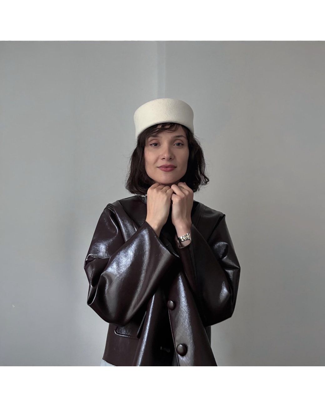 London Atelier Byproduct White Wool Pillbox Hat