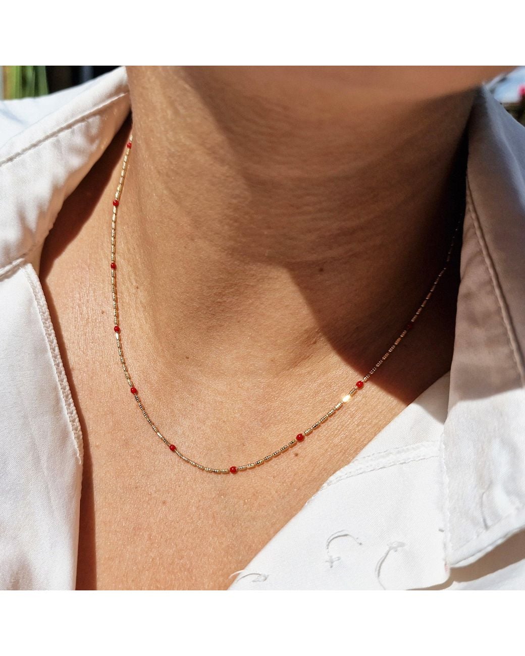 Sophelia Metallic Rouge Beaded Plated Fine Necklace