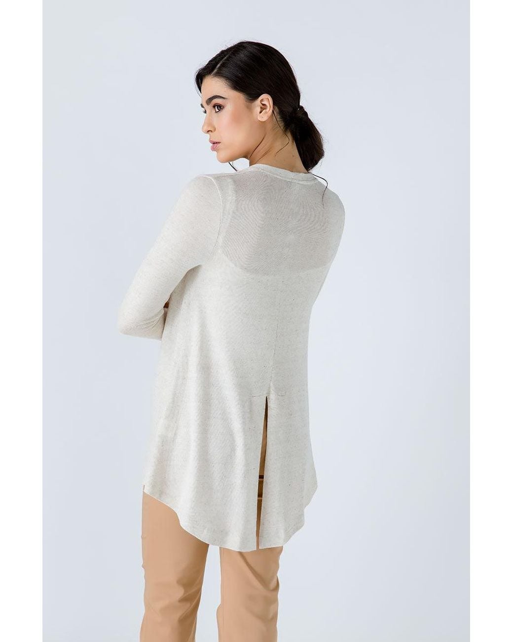 Conquista White Neutrals Sand Open Front Linen Cardigan