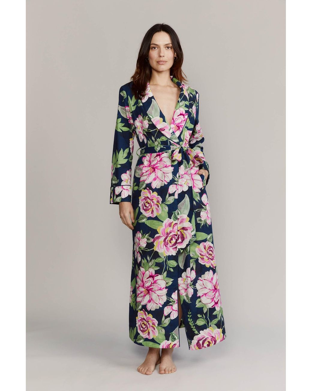 Kato Blue Matador Peonies Cotton Robe