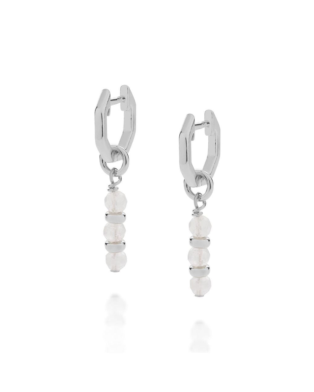 Nellou Jewellery Metallic Neutrals Linear Huggie Birthstone Earrings June Sterling