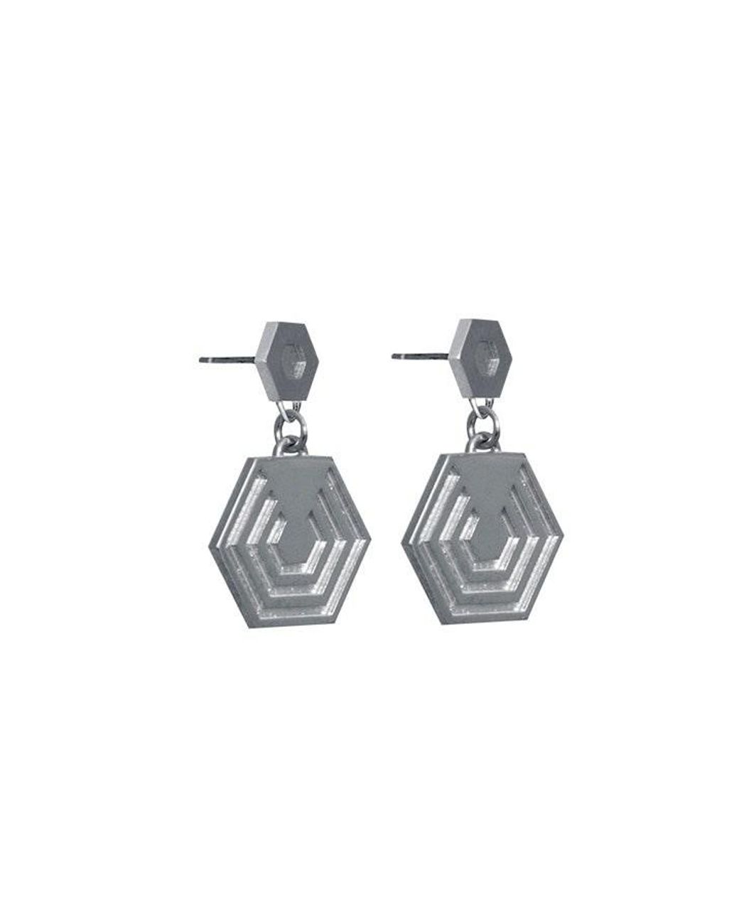 Edge Only Metallic Hexagon Drop Earrings Sterling