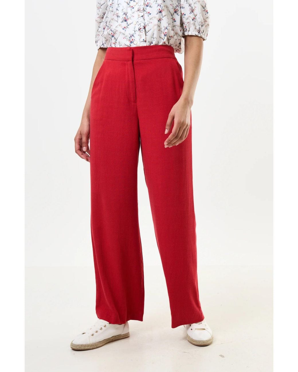 Louche Red Tilde Linen Mix Wide Leg Trousers
