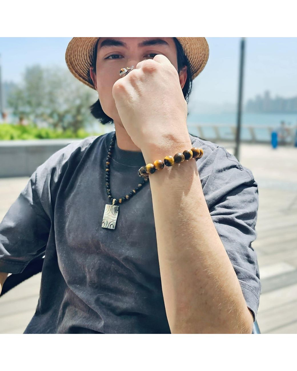 Farra Metallic Tiger-Eye With Lapis Bracelet for men