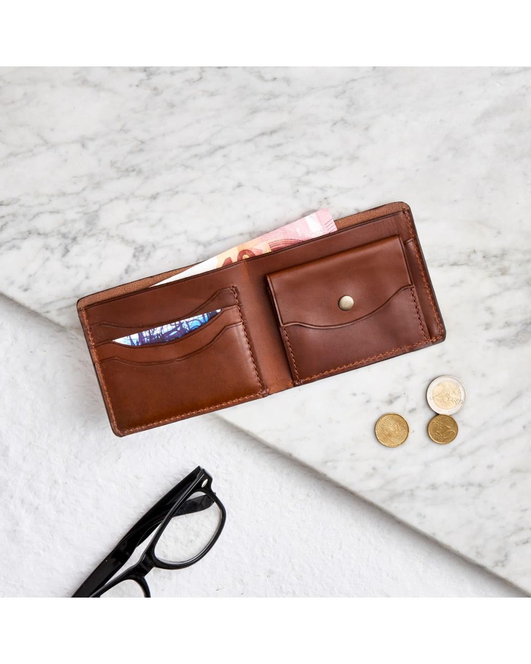 VIDA VIDA Brown Luxe Tan Leather Wallet With Coin Pocket for men