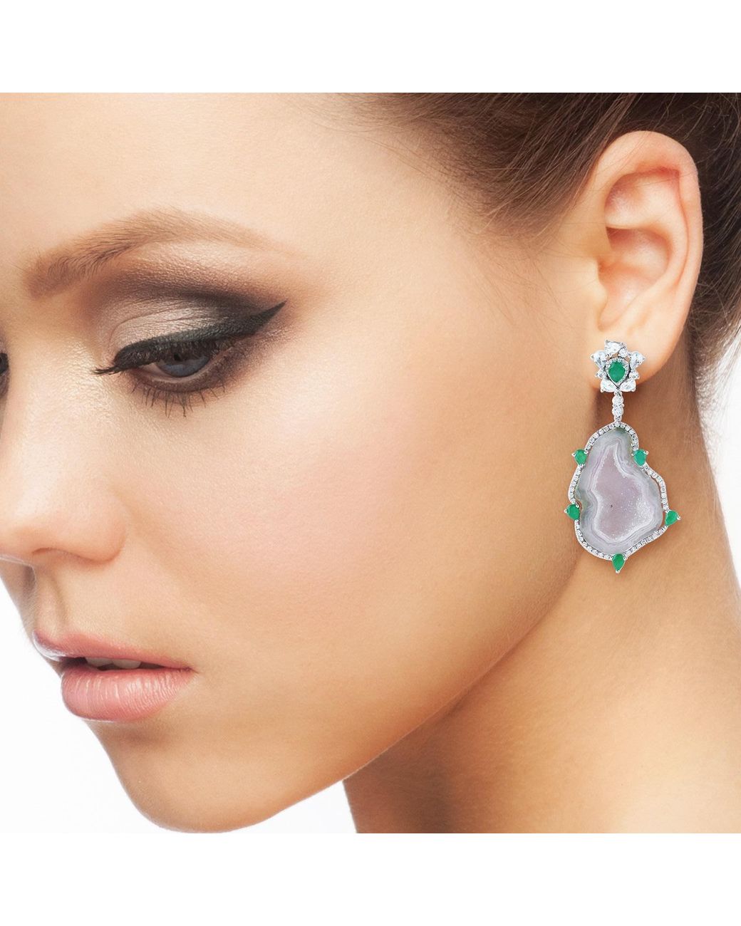 Artisan Green 18K Geode Sapphire ,Emerald And Diamond Drop Earrings
