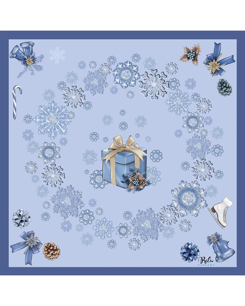 Ralufineart Blue Frozen Elegance Pocket Square