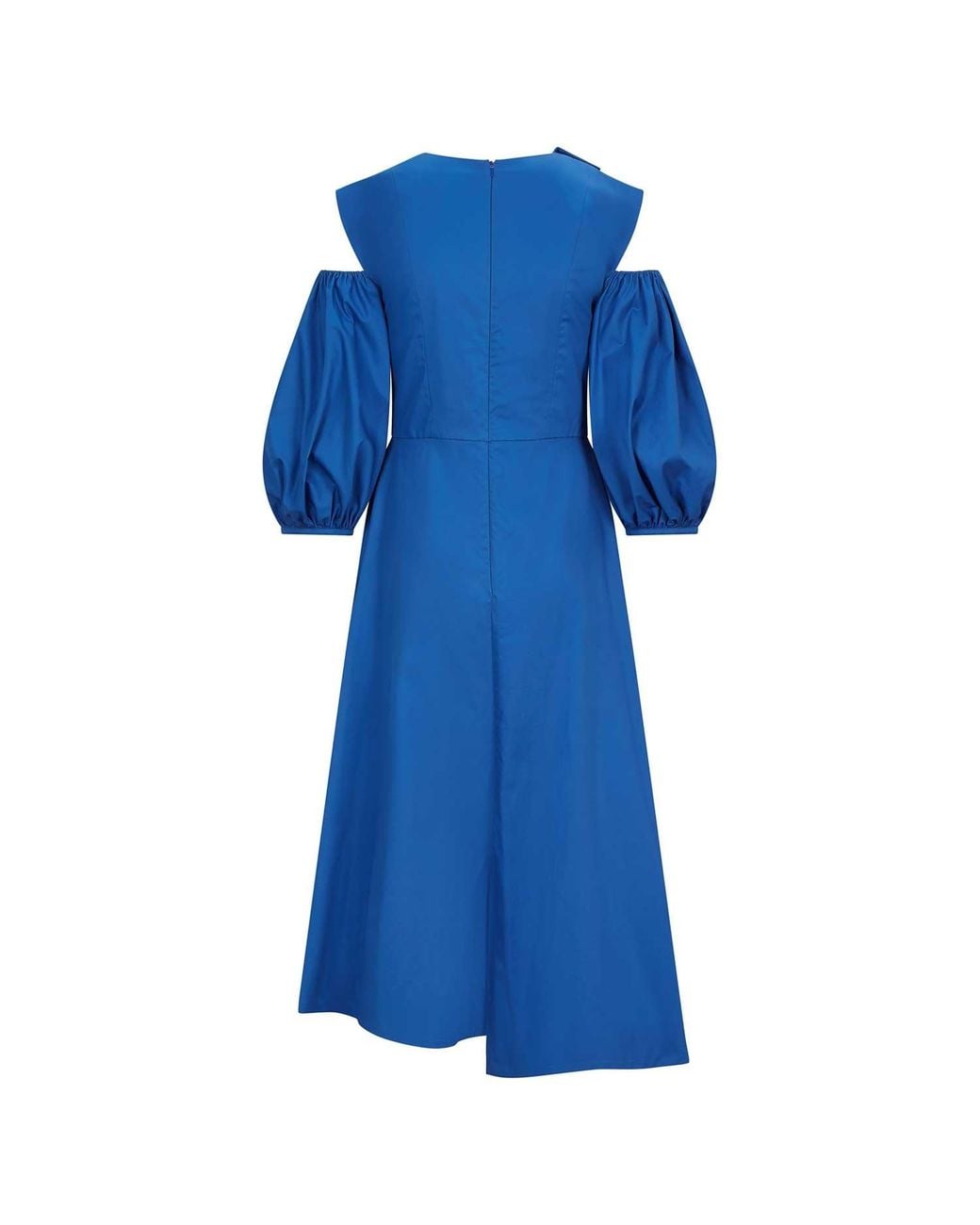 Femponiq Blue Asymmetric Lapel A-Line Cotton Dress