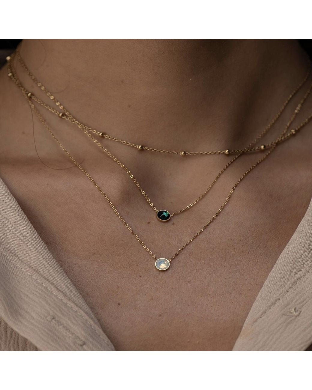 Divine Aria Metallic The Liane Dainty Beaded Chain Tarnish Free Adjustable Length Necklace