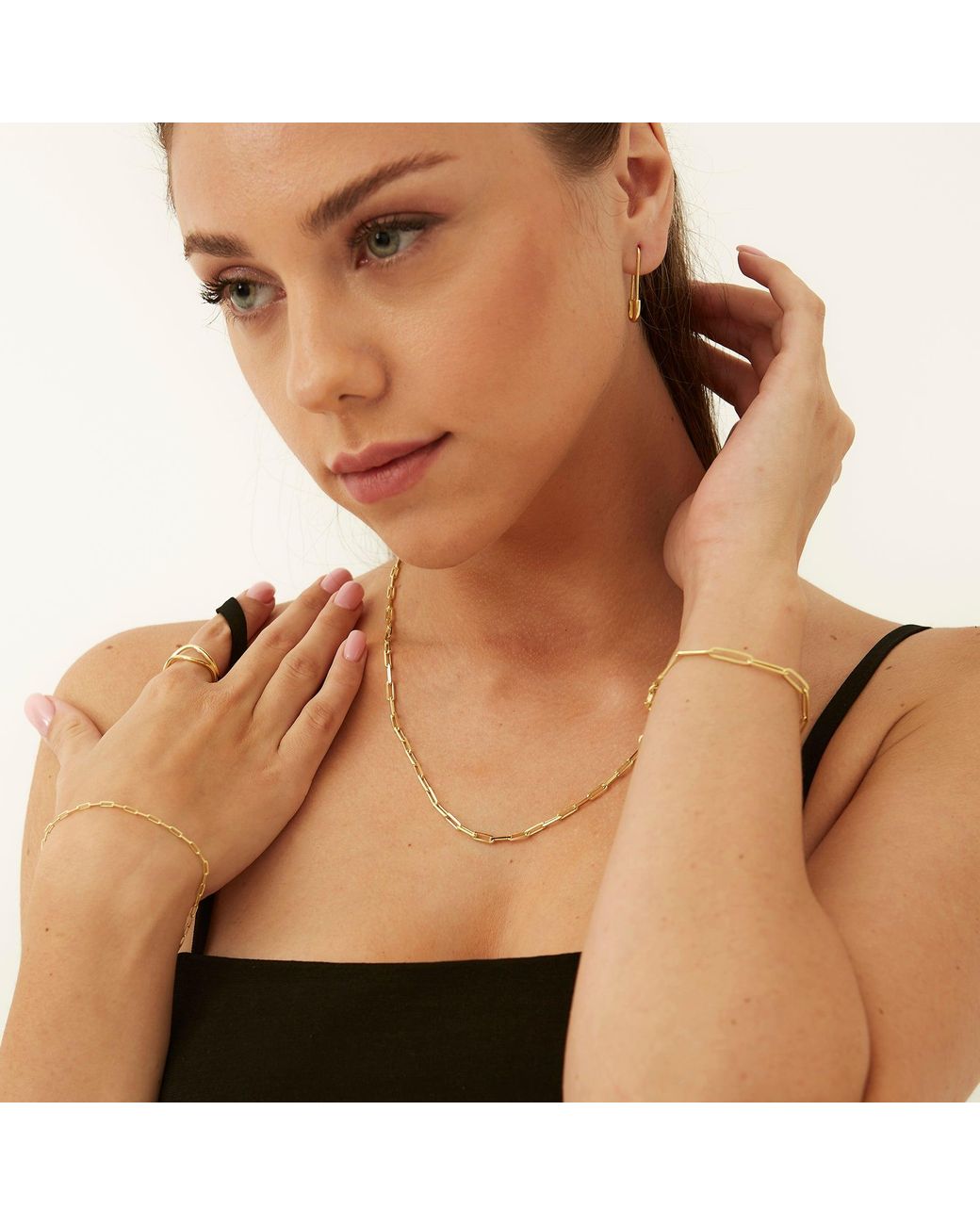 Spero London Metallic Sterling Large Rectangular Chain Necklace