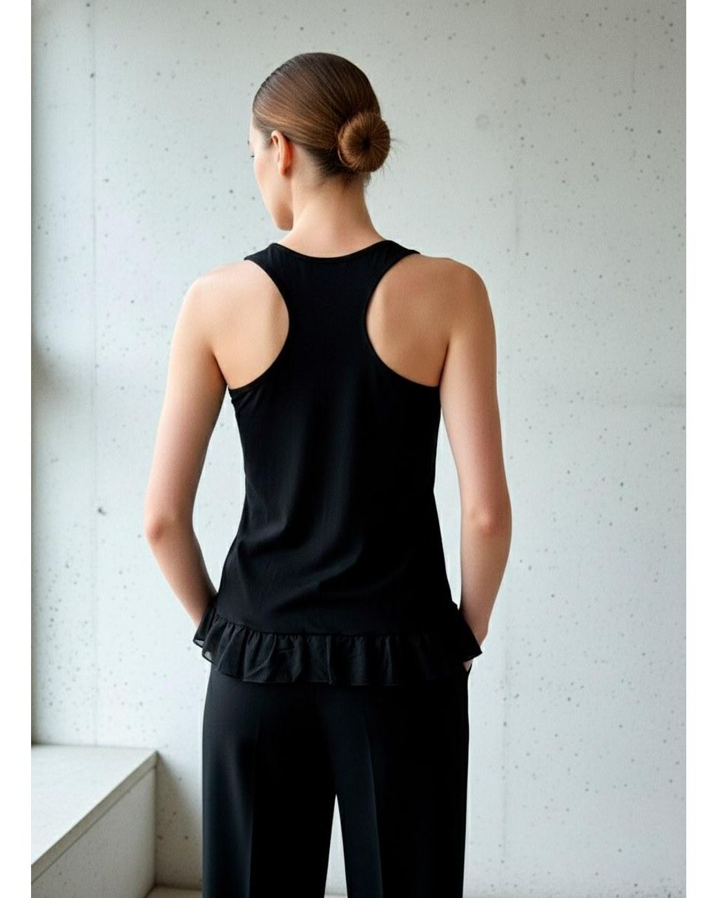 Conquista Black Racerback Tank Top With Ruffle Hem