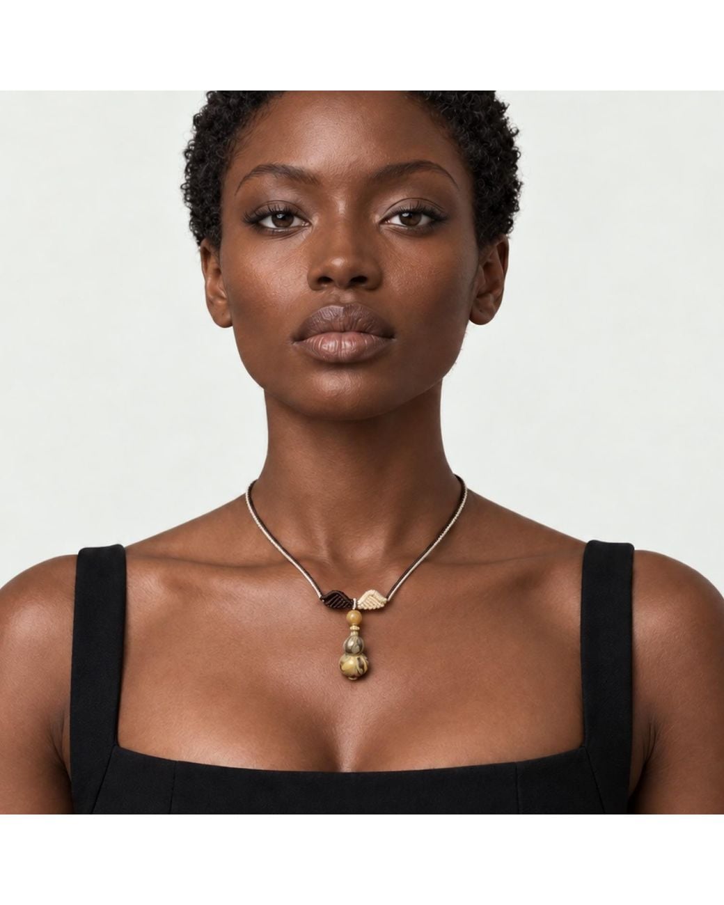 Yieon Metallic Angel Lacquered Sandalwood Gourd Pendant Necklace