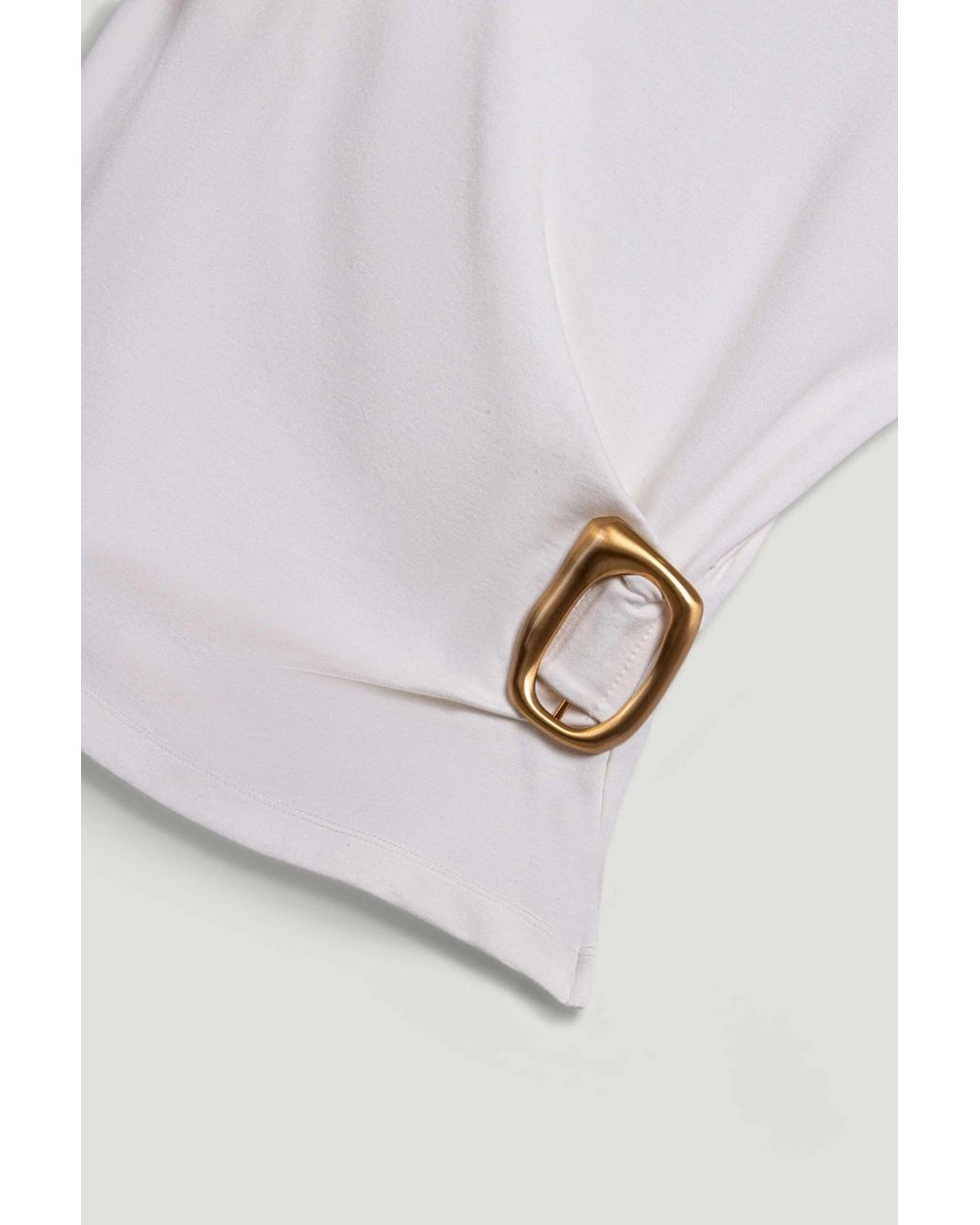Nocturne White Sleeveless Buckle-Detail Blouse