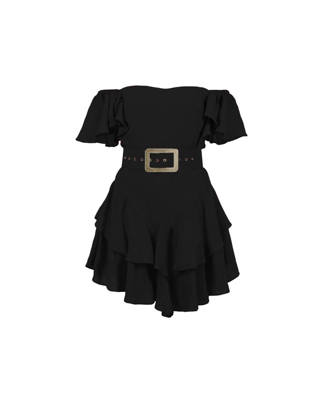 ALINA CERNĂTESCU Black Samba Mini Linen Ruffle Cocktail Dress