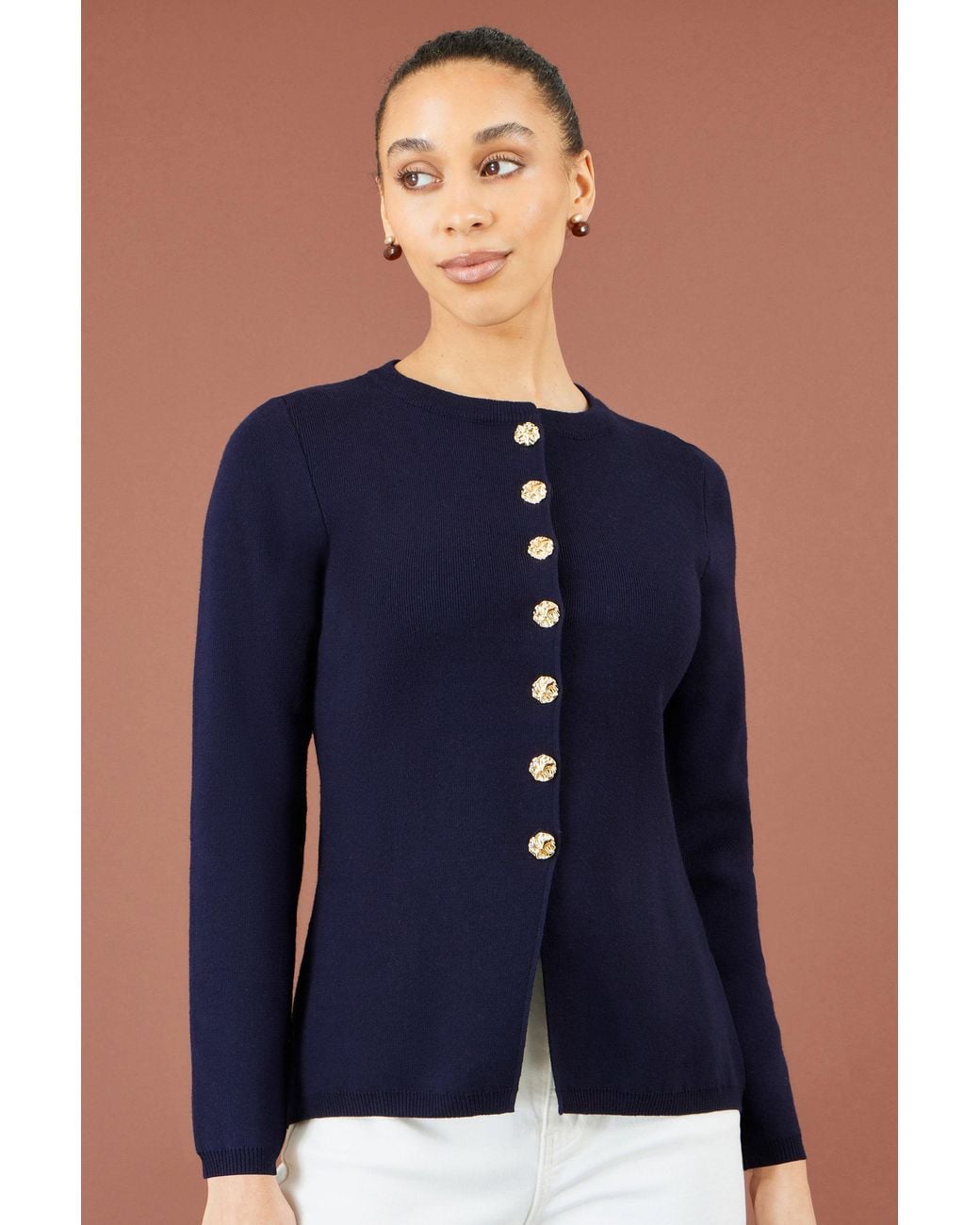 Yumi' Blue Knitted Fitted Peplum Cardigan