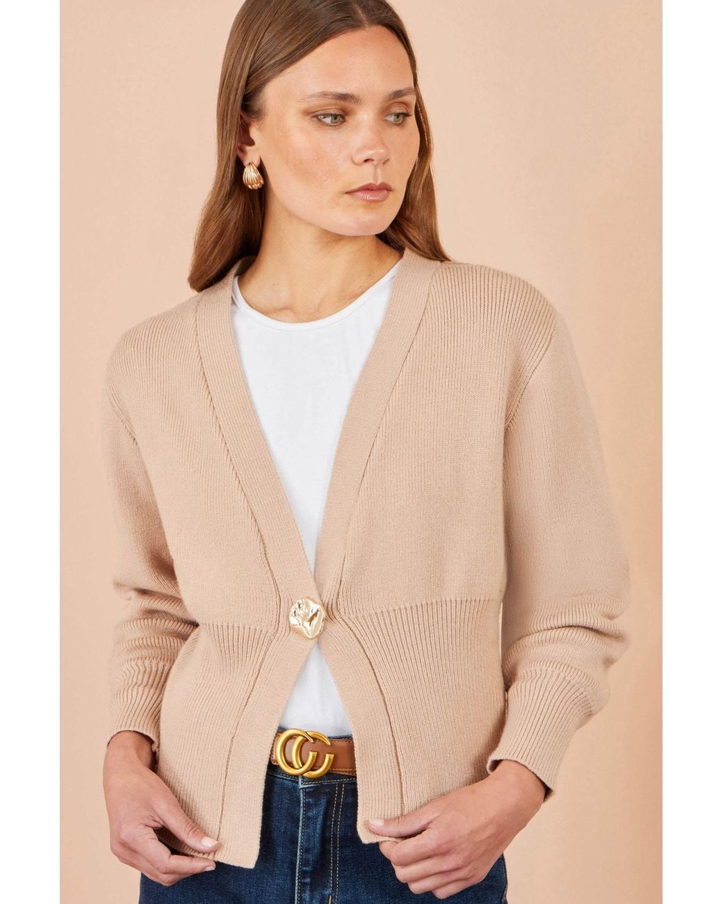 Yumi' Natural Neutrals Knitted Button Cardigan