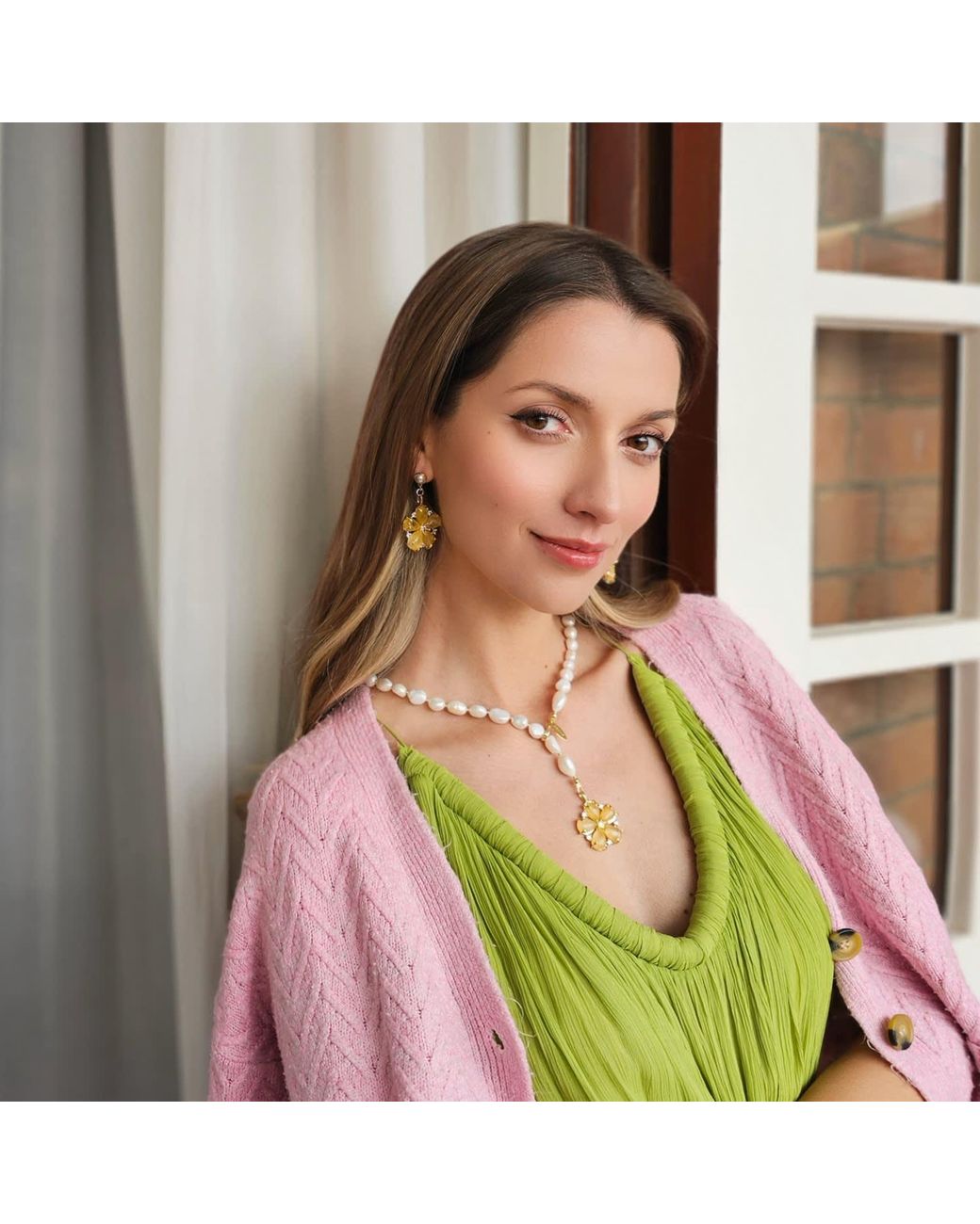 Farra Metallic Irregular Freshwater Pearls With Citrine Flower Pendant Lariat Necklace