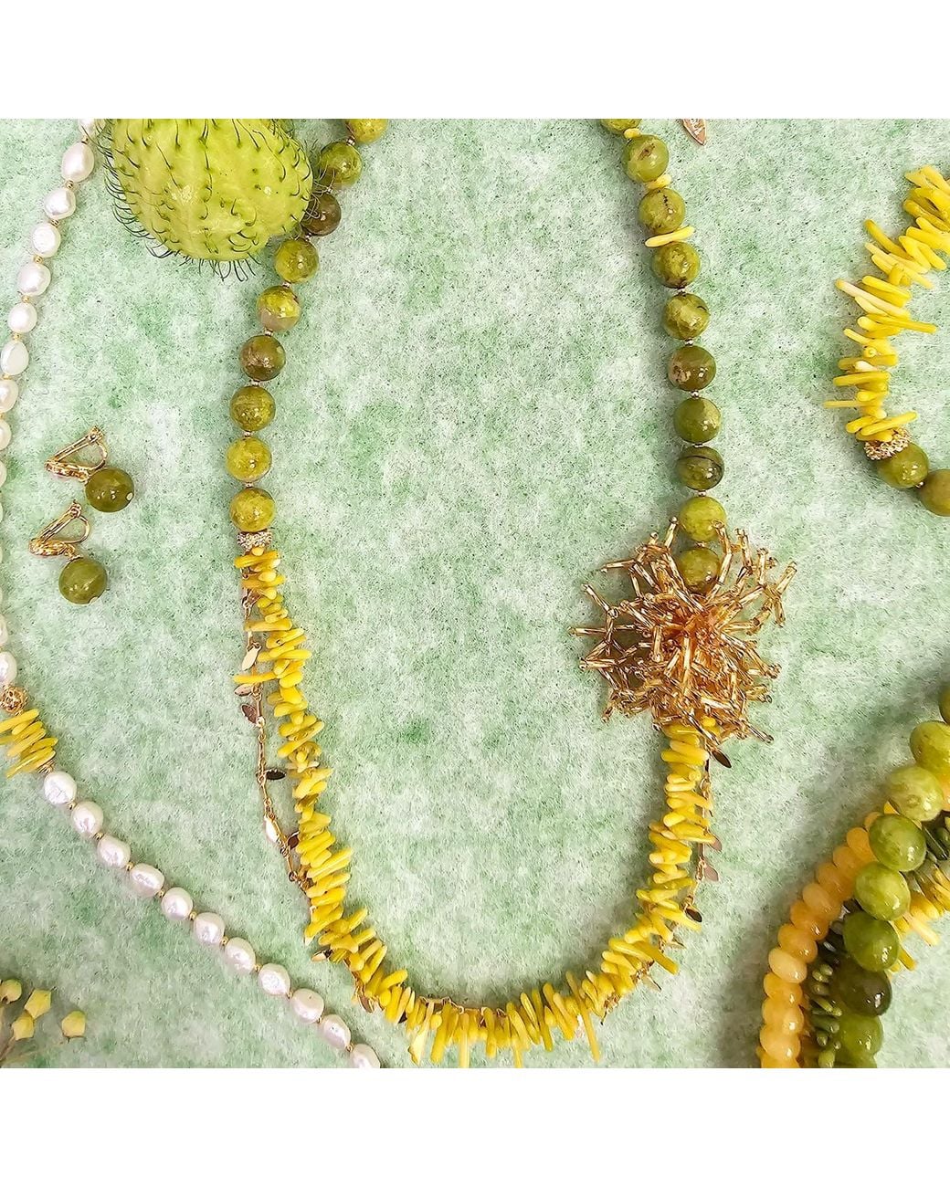 Farra Metallic Boho Chic Opal And Bamboo Coral With Removable Pin Necklace