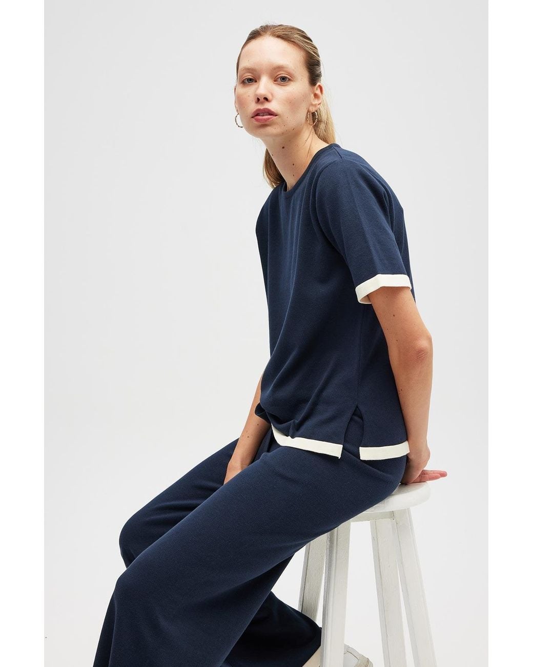 Peraluna Blue Rumi Waistbanded Knit Trousers