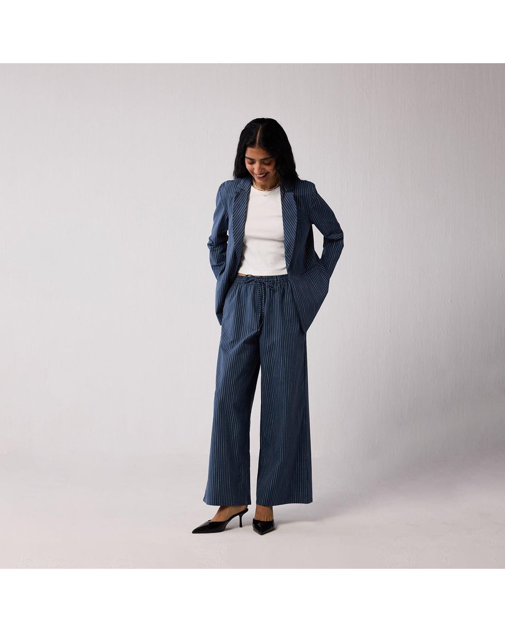 REISTOR Blue Wide-Leg Drawstring Pants With And Stripes