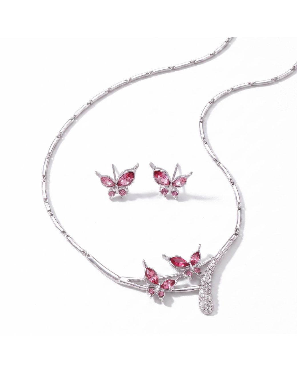 Modenaire Metallic Butterfly Necklace And Earrings Jewelry Set