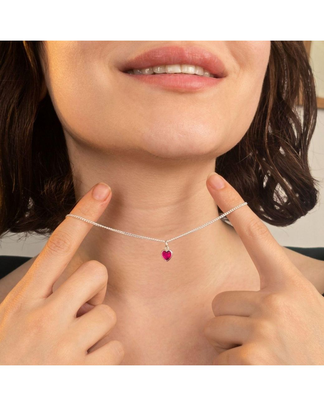 Harfi Pink Mini Heart Ruby July Birthstone Necklace