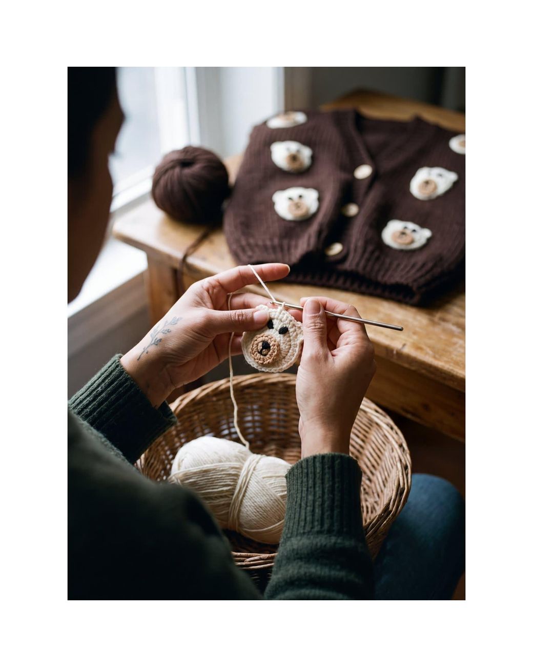 Ana Chic Brown Teddy Bear Handmade Knitted Cardigan