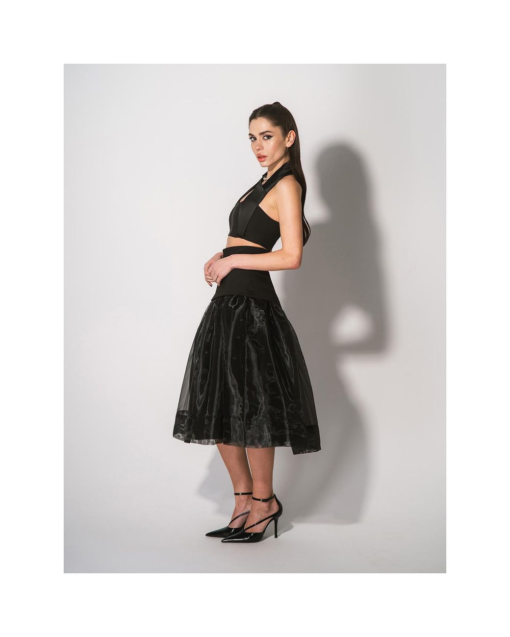 Tia Dorraine Blue Swan Organza A-Line Midi Skirt