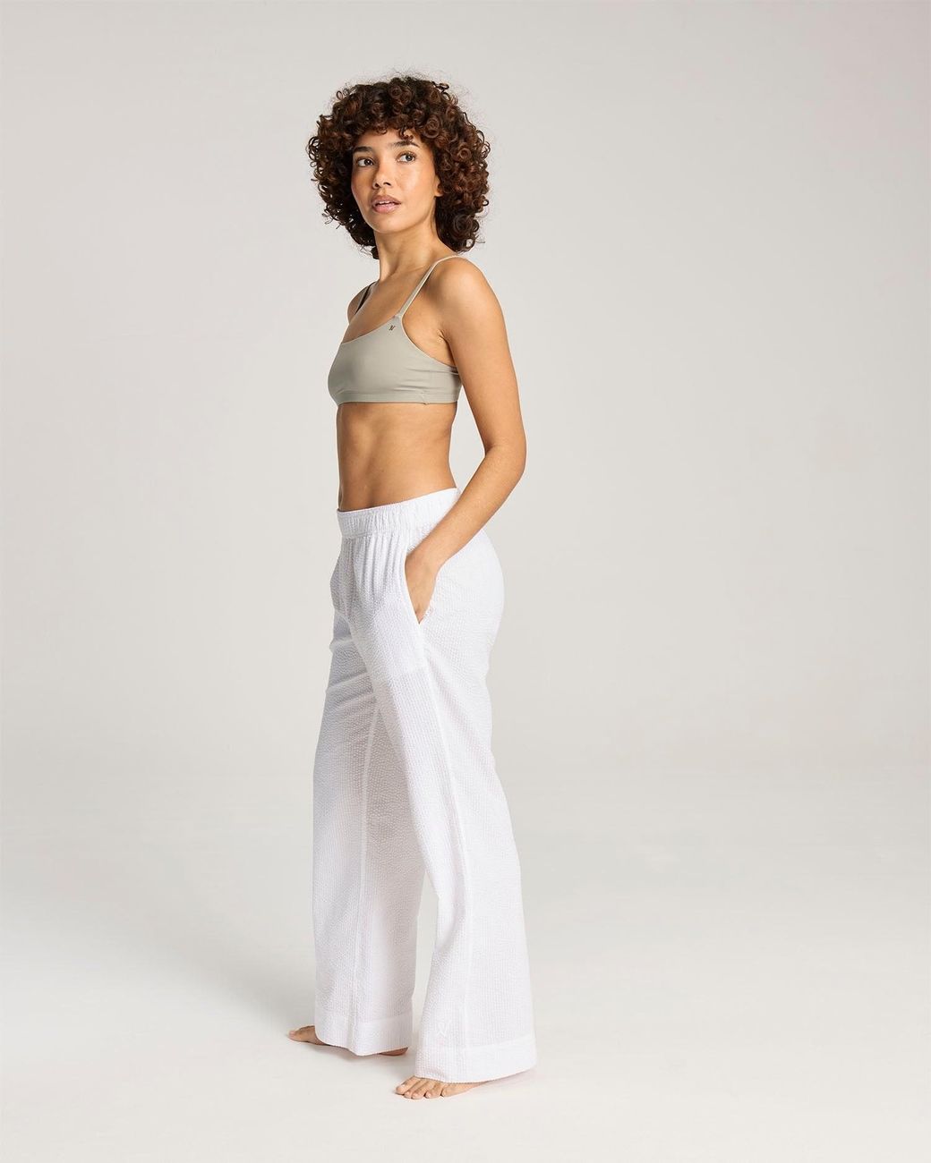 Nudea White Seersucker Button Trouser