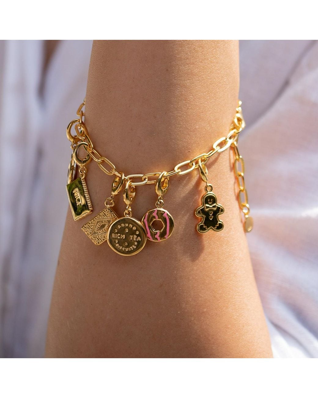 Lily Charmed Metallic Plated Chunky Oval Link Charm Bracelet