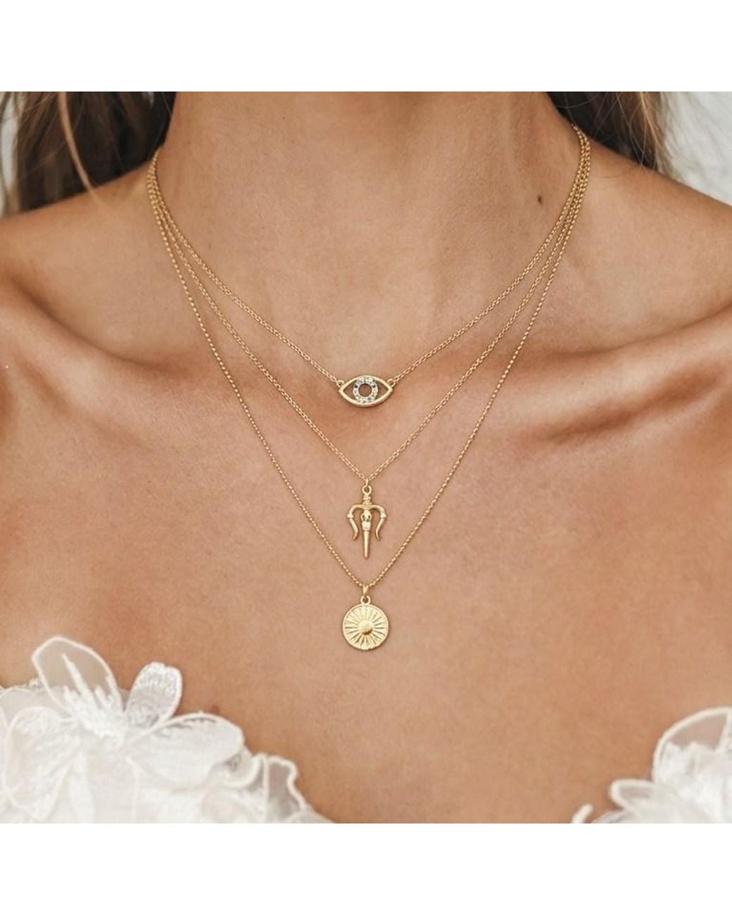 With Love Darling Metallic Eye Necklace Sterling