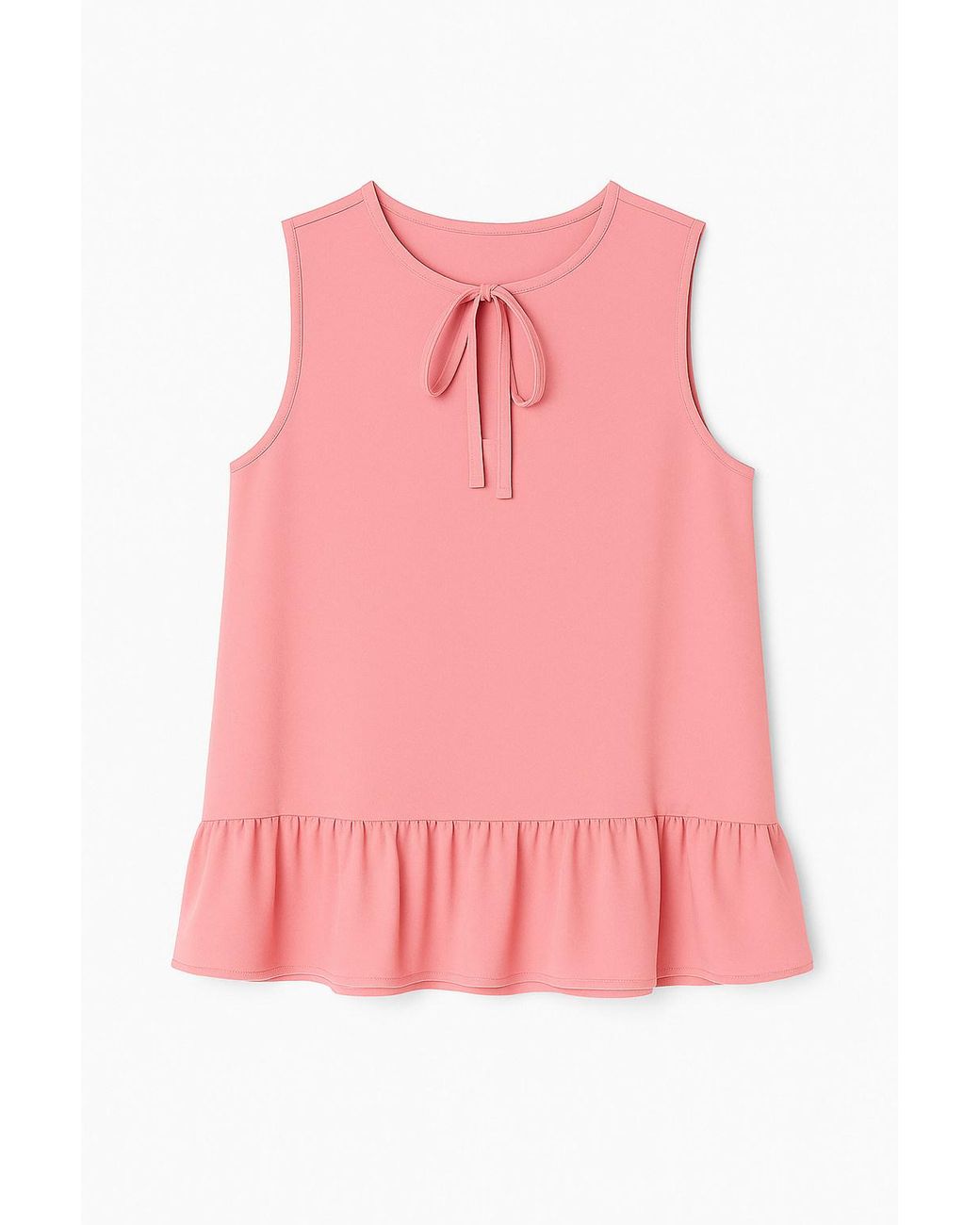 Conquista Pink Sleeveless Summer Top With A Wide Double Layer Frill