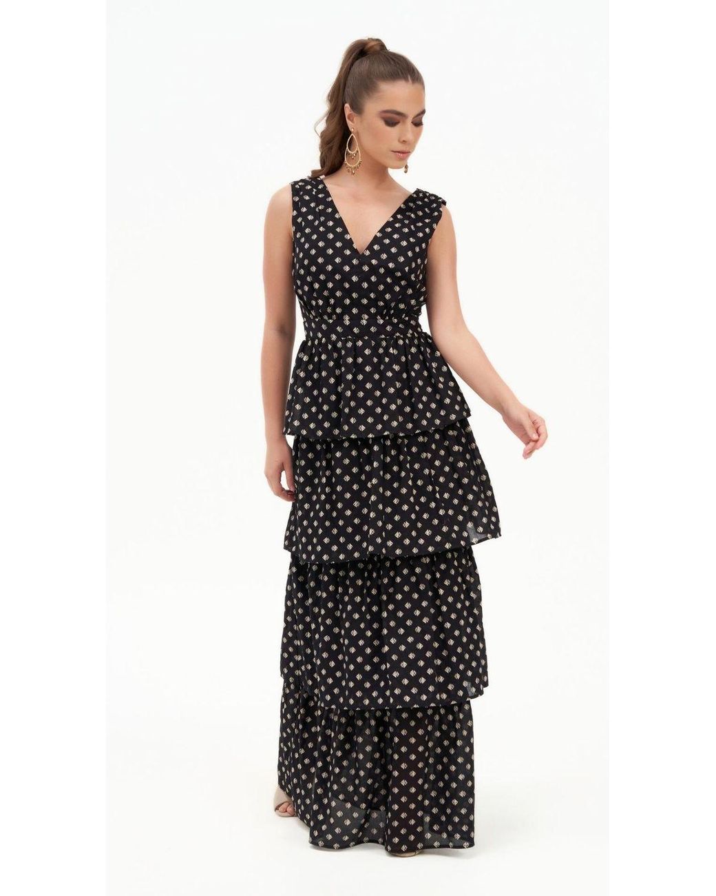 Deer You Black Kate Kissing Multi Tier Maxi Dress